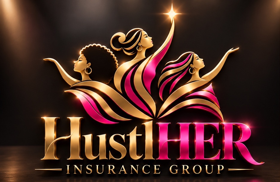 HustlHER Insurance Group gold and pink primary logo